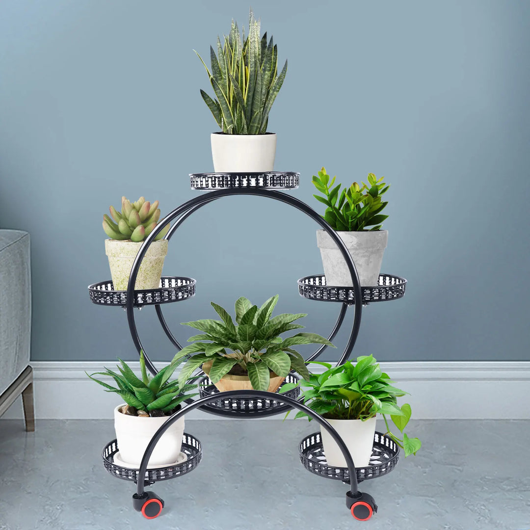 Metal Plant Stand with Wheels | 6-Tier Flower Pot Holder for Indoor &amp; Outdoor Decoration
