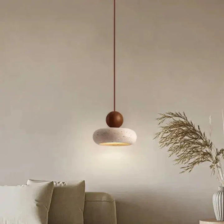 Natural Stone &amp; Wood Pendant Light | Vintage Minimalist Pendant