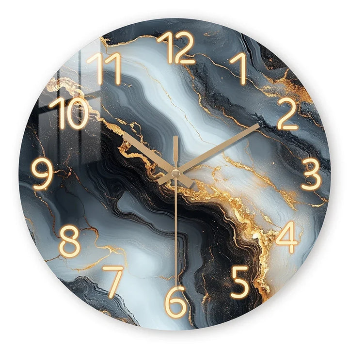 Blue &amp; Gold Marble Wall Clock | Silent Wooden Design