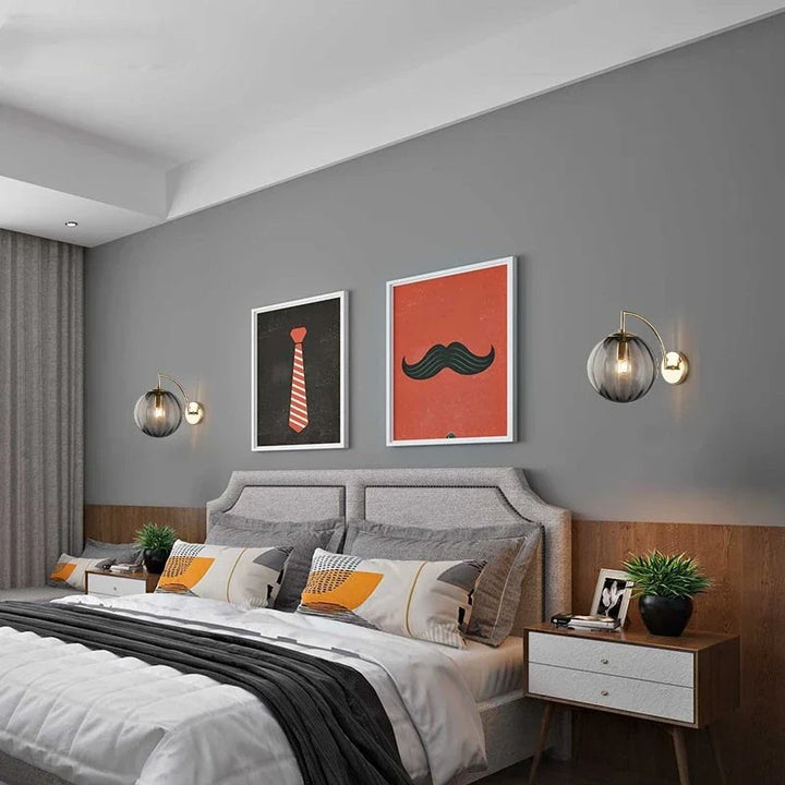 Modern Glass Ball Wall Lamp | Brass &amp; Tinted Glass Design