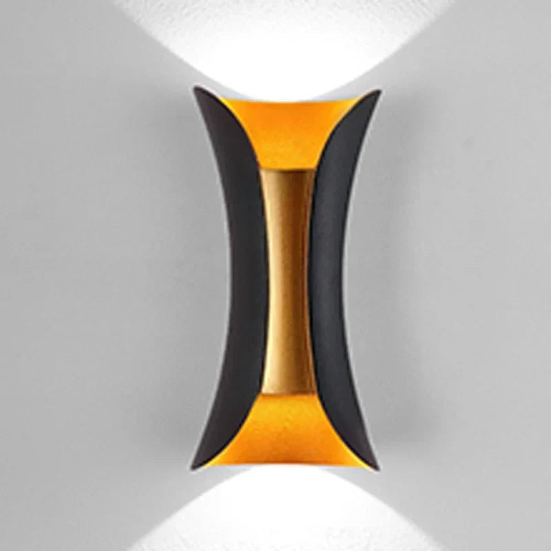 Modern Black &amp; Gold Wall Light | Waterproof LED Up &amp; Down Lamp