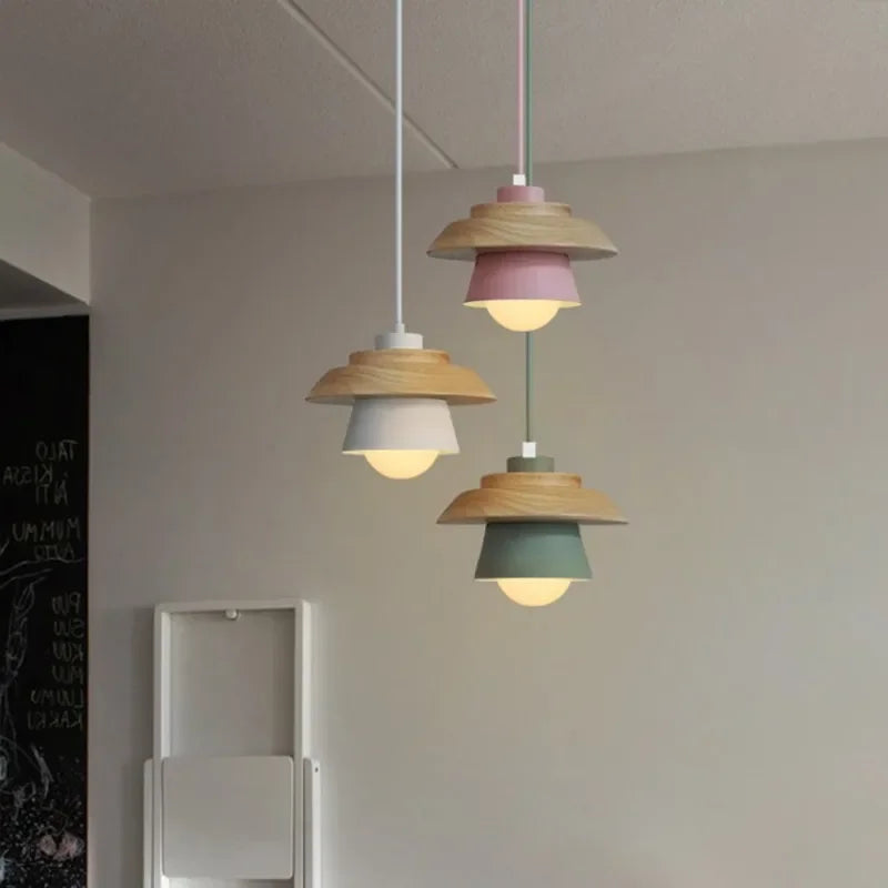 Nordic Wood Pendant Light | colorful Macaron Design
