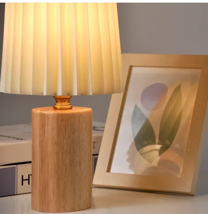 Medieval Pleated Table Lamp | Nordic Wood Base Design