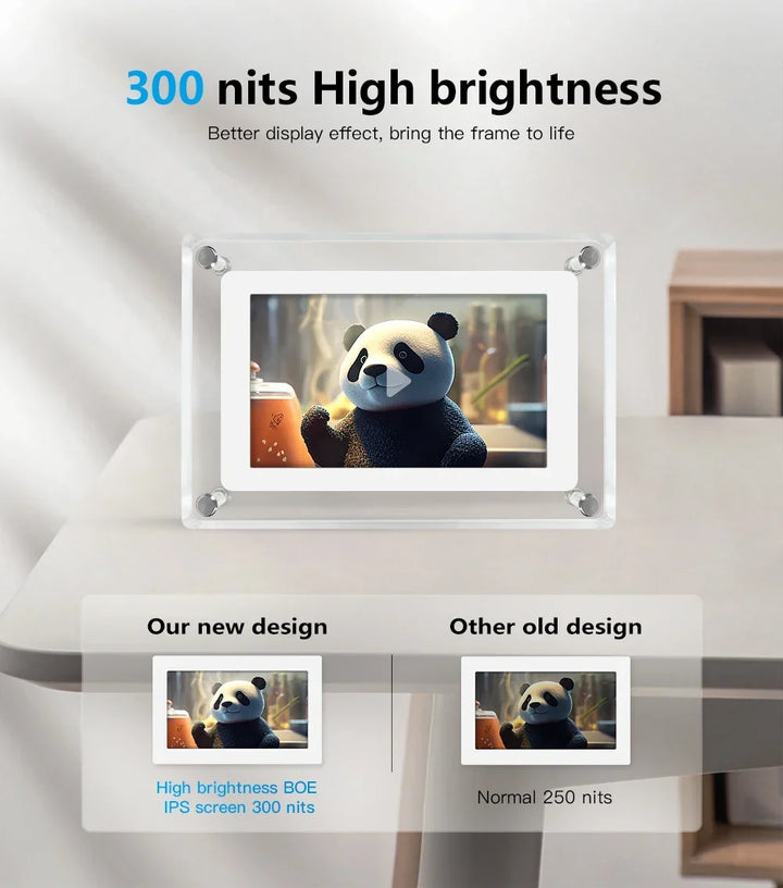 ClearFrame | Acrylic Digital Photo Frame | Portable IPS Display with Built-in Battery