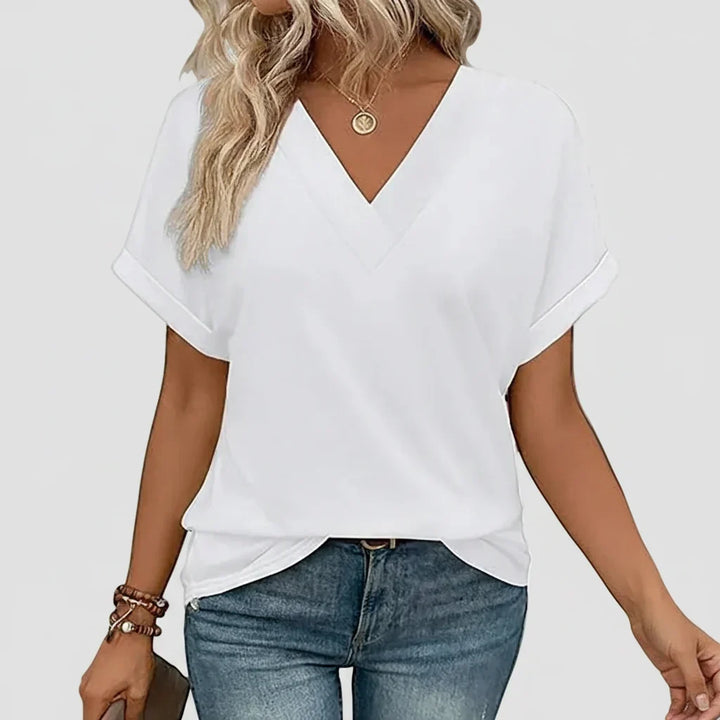 Women T Shirt Casual V Neck Loose Fit Short Sleeve Summer Top