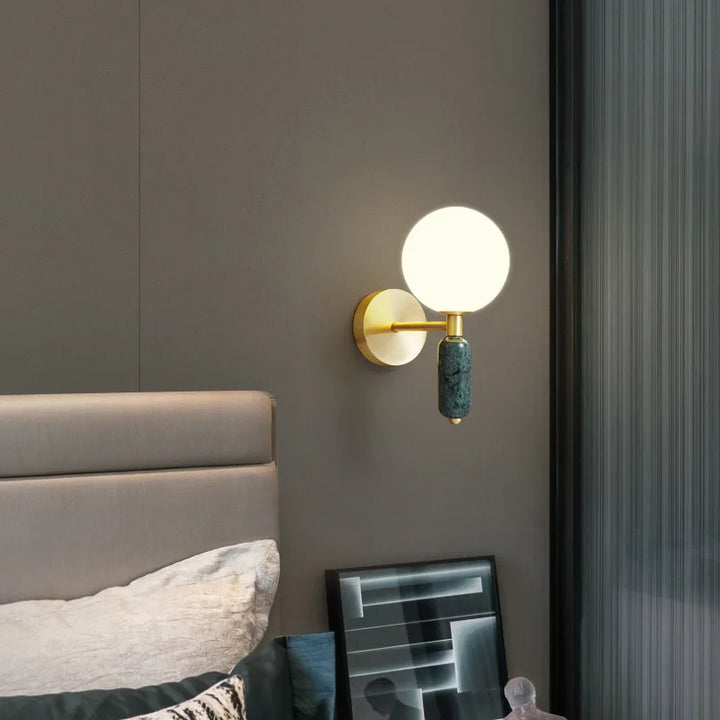 Marble &amp; Glass Wall Lamp | Gold Finish Modern Sconce