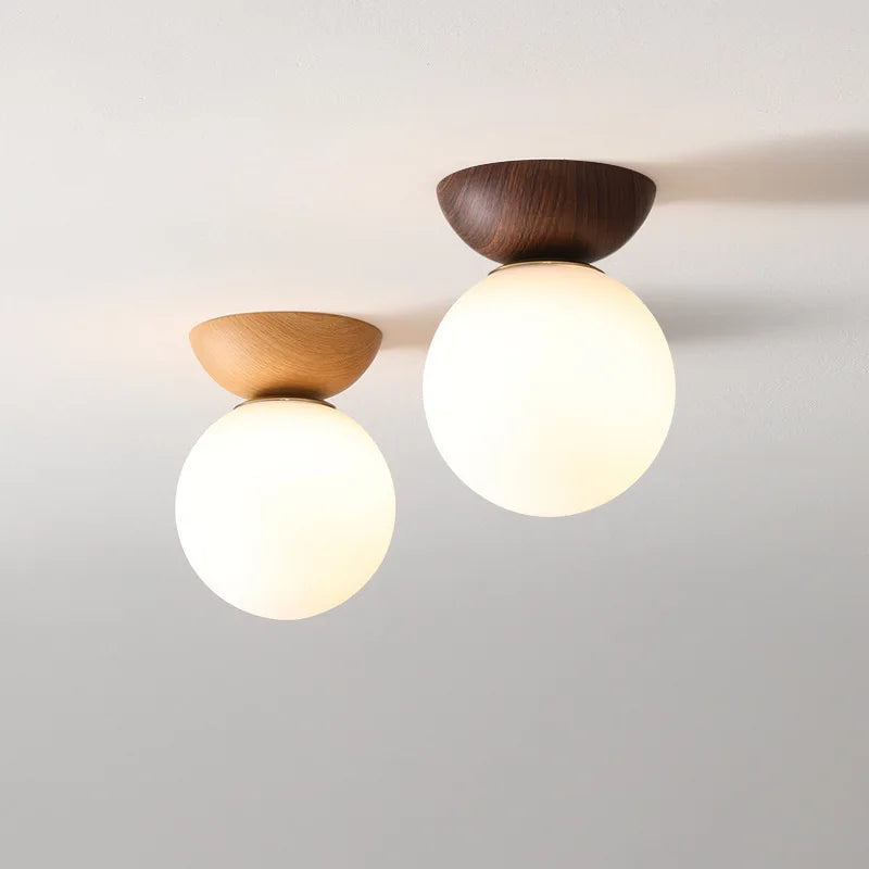 Modern Nordic Glass Ball Ceiling &amp; Pendant Light | Wood Finish