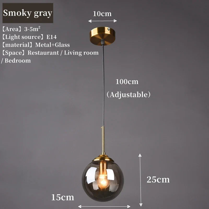 Modern Nordic Glass Globe Pendant Light | Amber, Smoke gray, Clear Glass