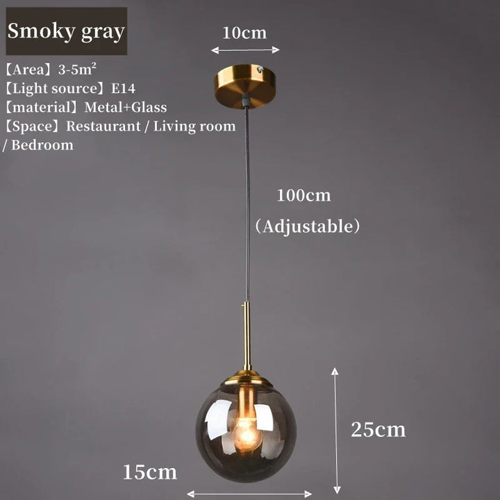 Modern Nordic Glass Globe Pendant Light | Amber, Smoke gray, Clear Glass