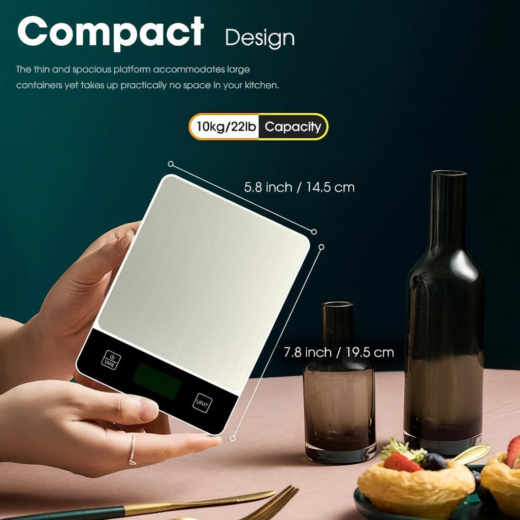 Kitchen Scale Digital Stainless Steel 22lb Food Measuring Scale