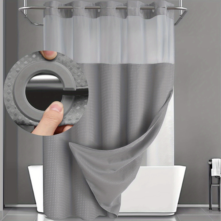 Shower Curtain Waffle Fabric Geometric Double Layer Bathroom Set