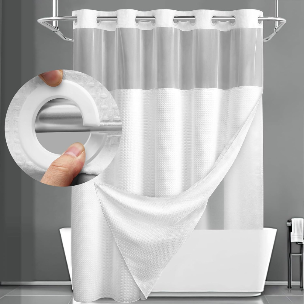 Shower Curtain Waffle Fabric Geometric Double Layer Bathroom Set