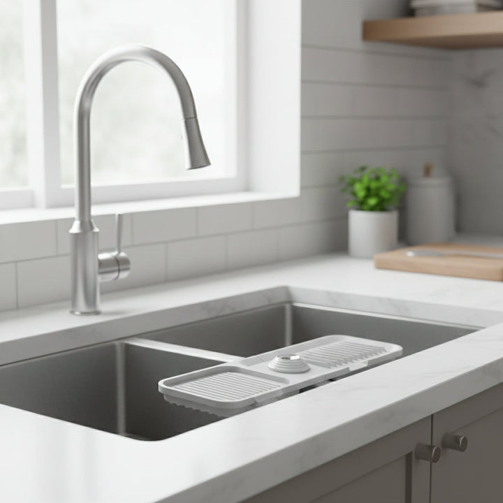 Sink Mat Silicone Faucet Drip Catcher Self Draining Design