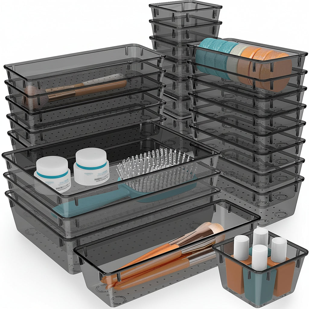 Drawer Organizer Plastic Storage Trays Set Kitchen Office Bathroom