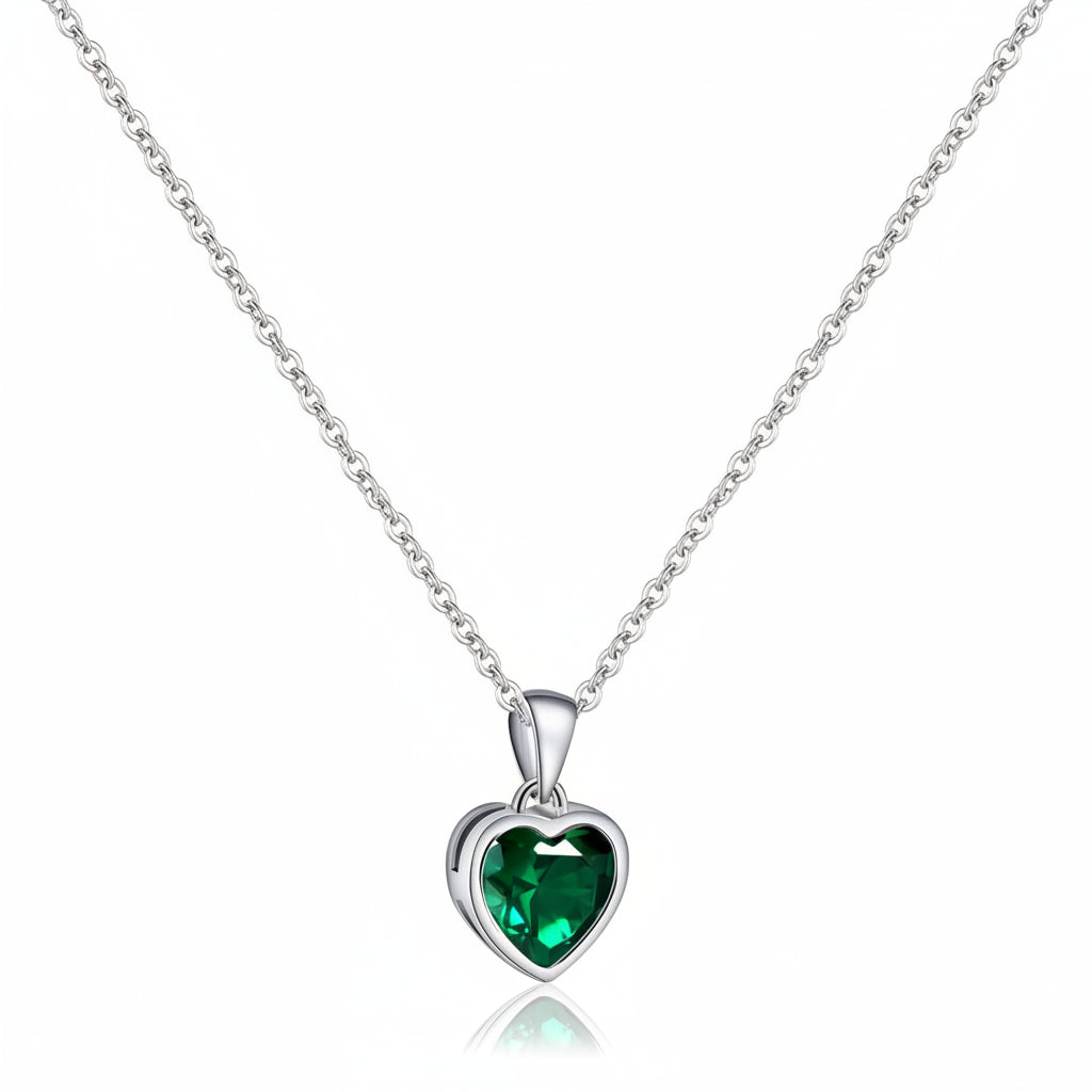 Silver Necklace Heart Pendant Sapphire Birthstone