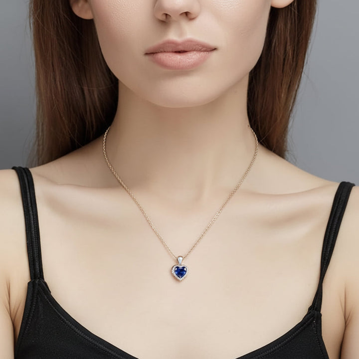 Silver Necklace Heart Pendant Sapphire Birthstone