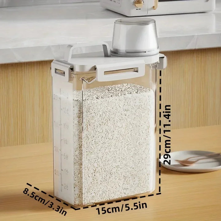 Airtight Grain Storage Container | 2.5L Rice, Cereal &amp; Flour Dispenser with Measuring Cup