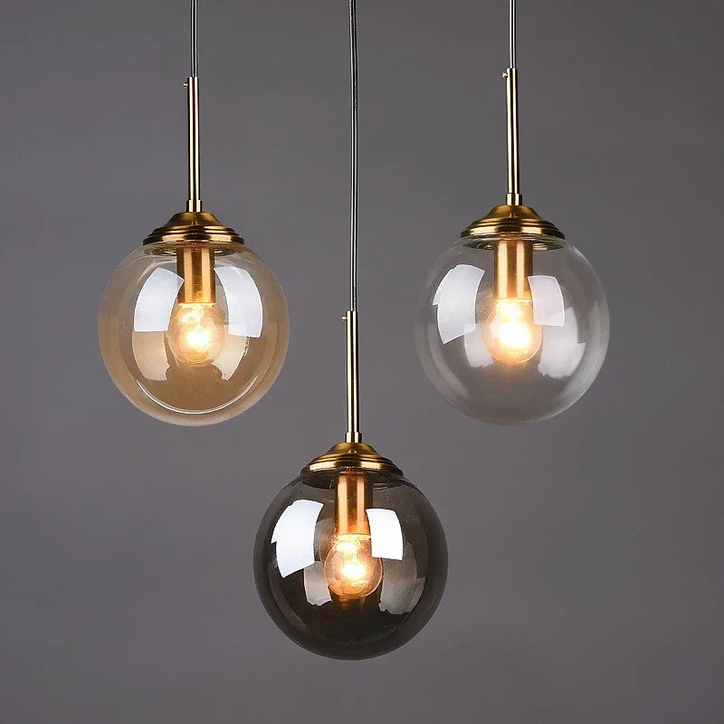 Modern Nordic Glass Globe Pendant Light | Amber, Smoke gray, Clear Glass