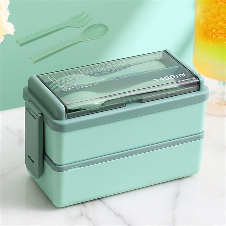 1400ml Double Layer Bento Box | Portable Lunch Box with Fork &amp; Spoon – Microwave Safe Food Storage for Kids &amp; Adults