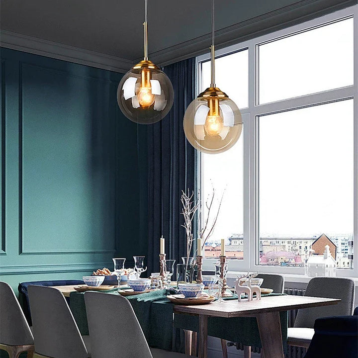 Modern Nordic Glass Globe Pendant Light | Amber, Smoke gray, Clear Glass