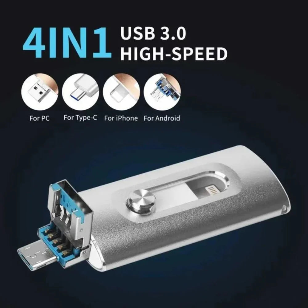 External Hard Drive Portable SSD 4 in 1 USB 3.0 OTG Flash Drive