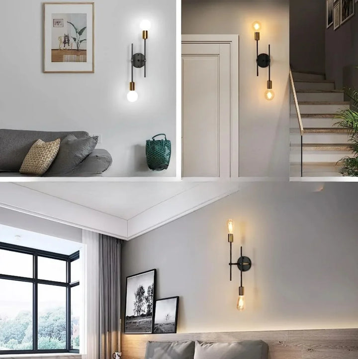 Modern 2-Light Ceiling Lamp | Black &amp; Gold Flush Mount Chandelier
