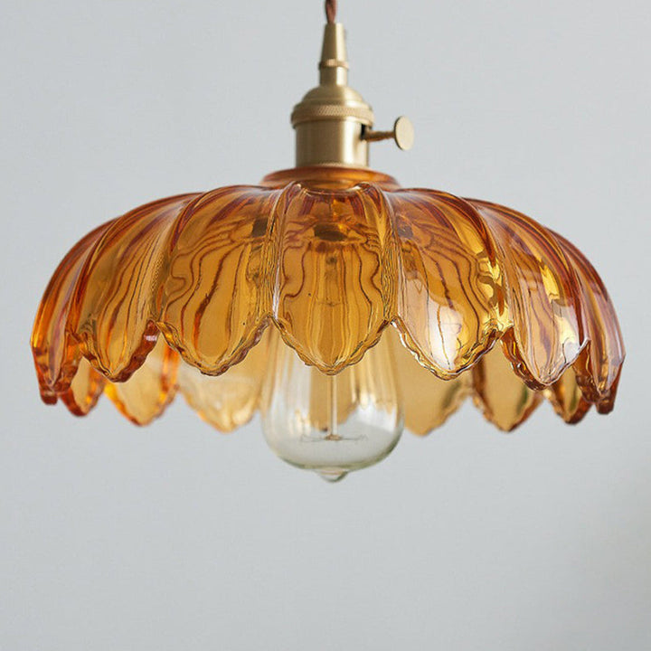 Vintage Flower Pendant Lamp | colored Glass Hanging Light