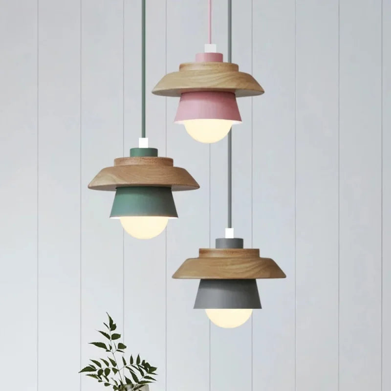 Nordic Wood Pendant Light | colorful Macaron Design