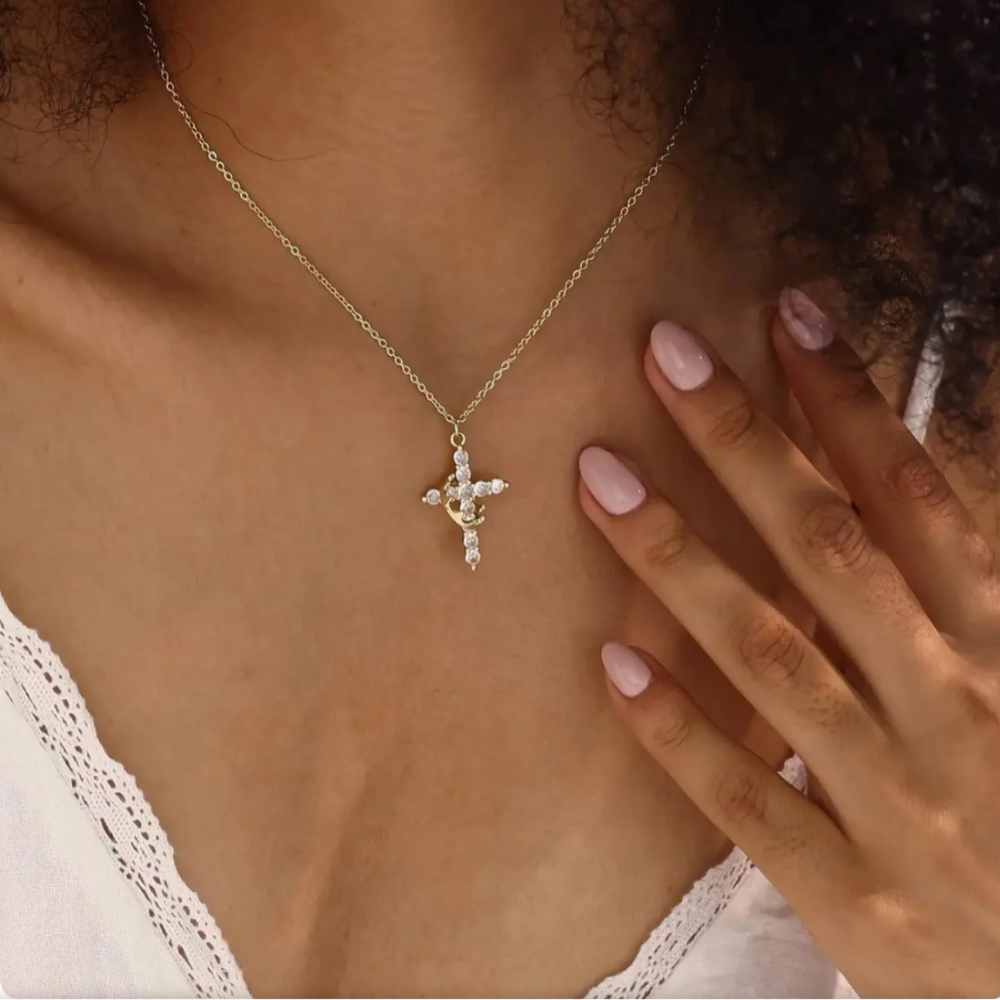 Necklace Cross Pendant Crown Mothers Day Faith jewelry Gift