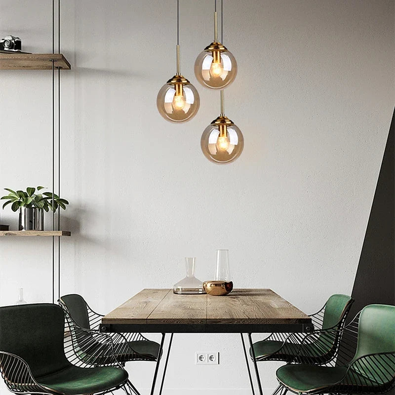 Modern Nordic Glass Globe Pendant Light | Amber, Smoke gray, Clear Glass