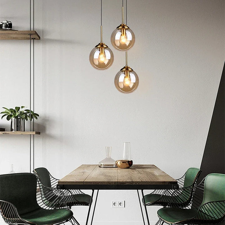 Modern Nordic Glass Globe Pendant Light | Amber, Smoke gray, Clear Glass