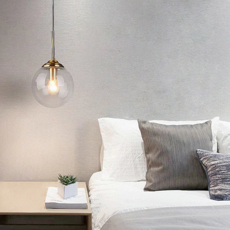 Modern Nordic Glass Globe Pendant Light | Amber, Smoke gray, Clear Glass