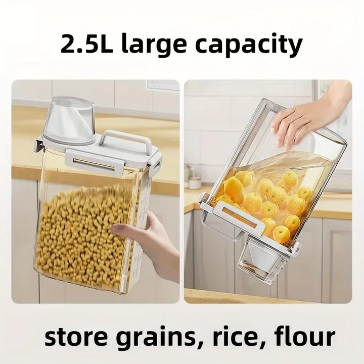 Airtight Grain Storage Container | 2.5L Rice, Cereal &amp; Flour Dispenser with Measuring Cup