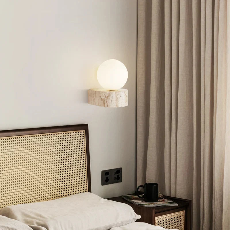 Travertine Stone Wall Lamp | Modern Japanese-Style LED Sconce