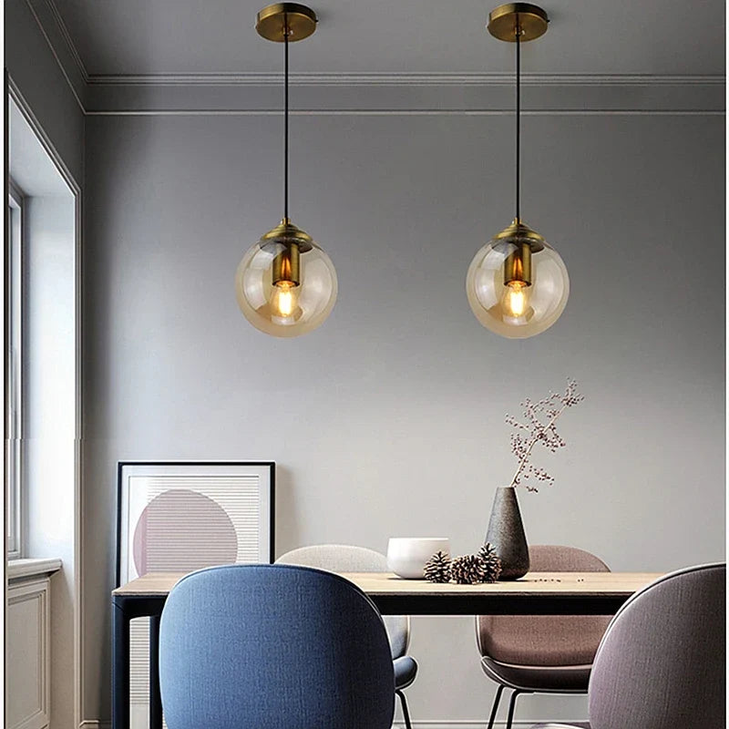 Modern Nordic Glass Globe Pendant Light | Amber, Smoke gray, Clear Glass
