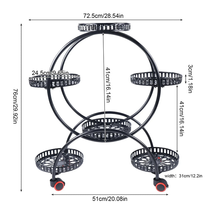 Metal Plant Stand with Wheels | 6-Tier Flower Pot Holder for Indoor &amp; Outdoor Decoration