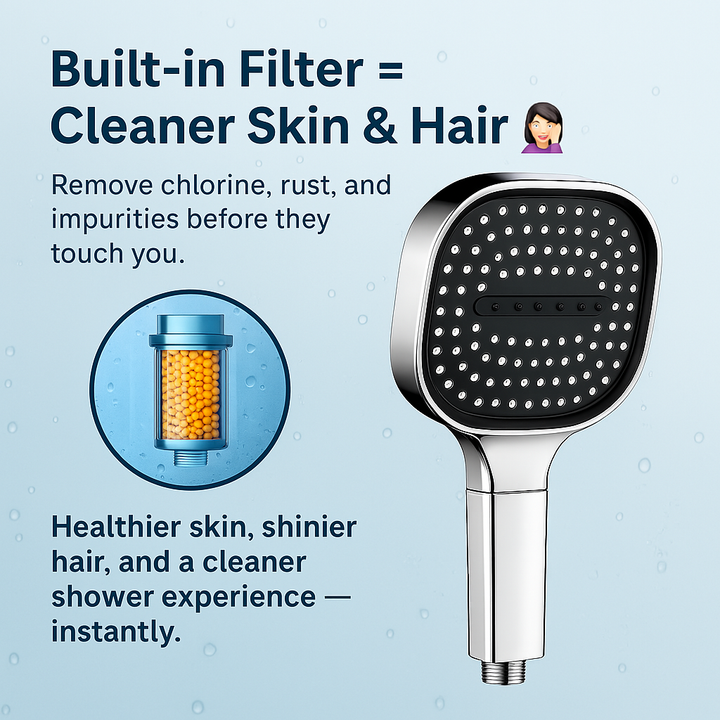 Shower Head High Pressure Filter Turbo Boost Adjustable Spray
