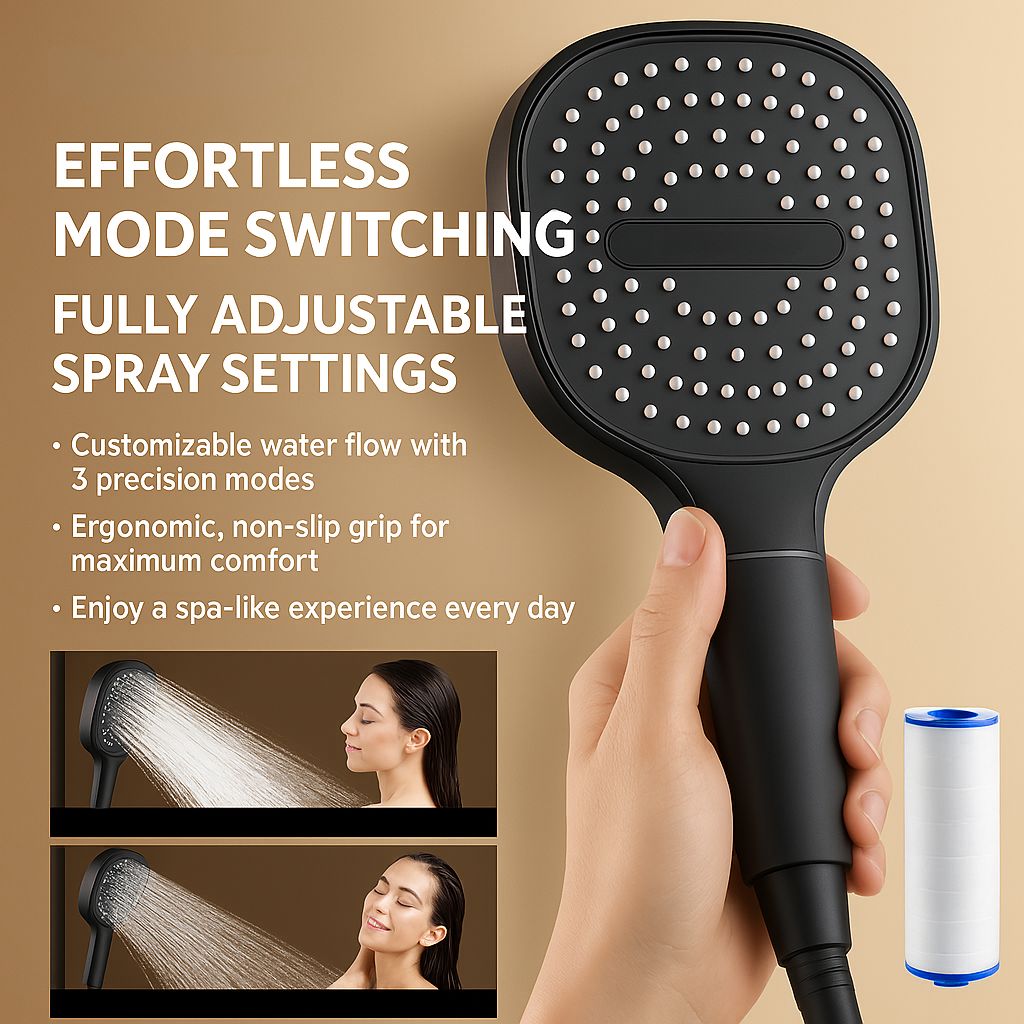 Shower Head High Pressure Filter Turbo Boost Adjustable Spray