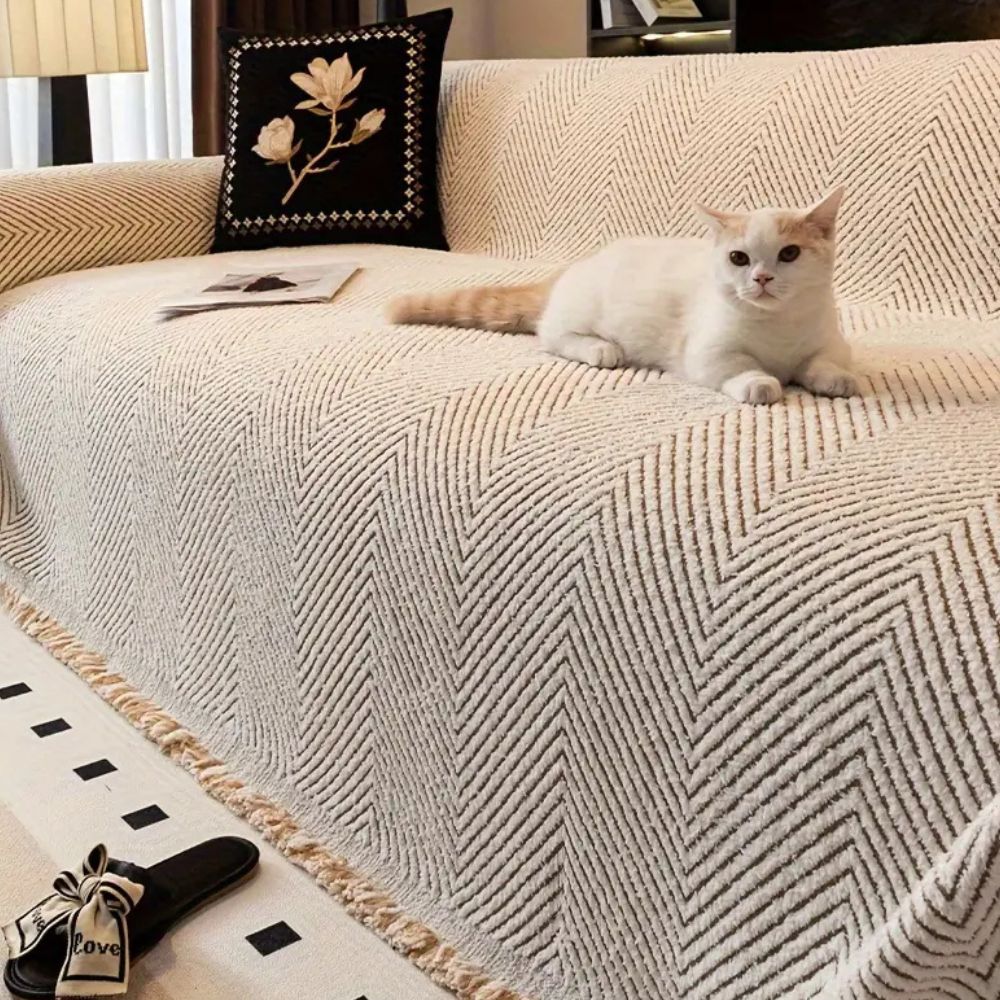 Sofa Cover Herringbone Stripe Non Slip Microfiber Couch Protector