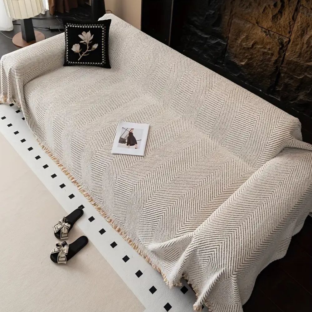 Sofa Cover Herringbone Stripe Non Slip Microfiber Couch Protector