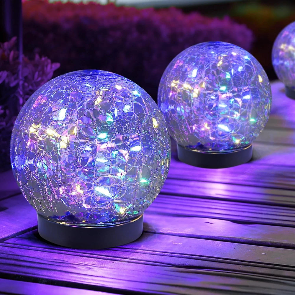 Solar Lights Orb Crackle Glass Sphere Path Accent Outdoor Glow