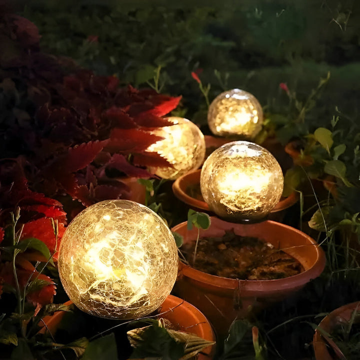 Solar Lights Orb Crackle Glass Sphere Path Accent Outdoor Glow