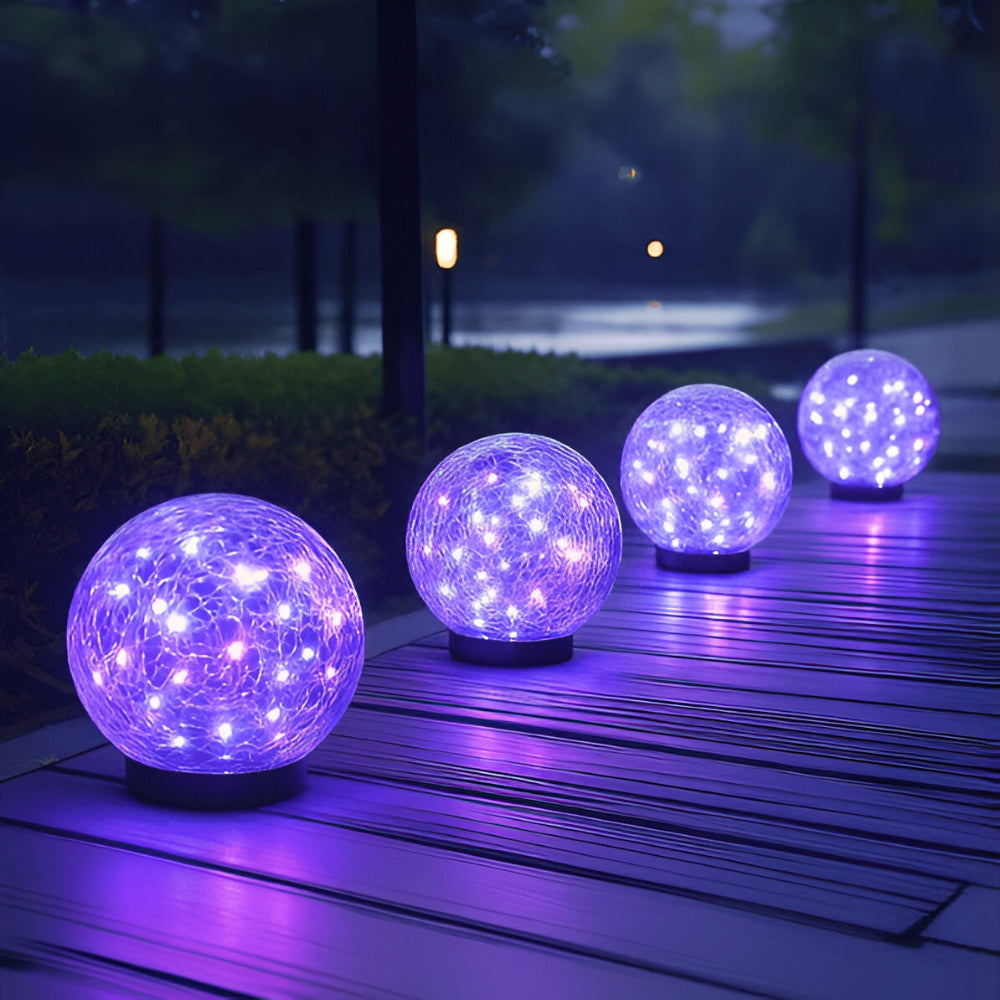 Solar Lights Orb Crackle Glass Sphere Path Accent Outdoor Glow
