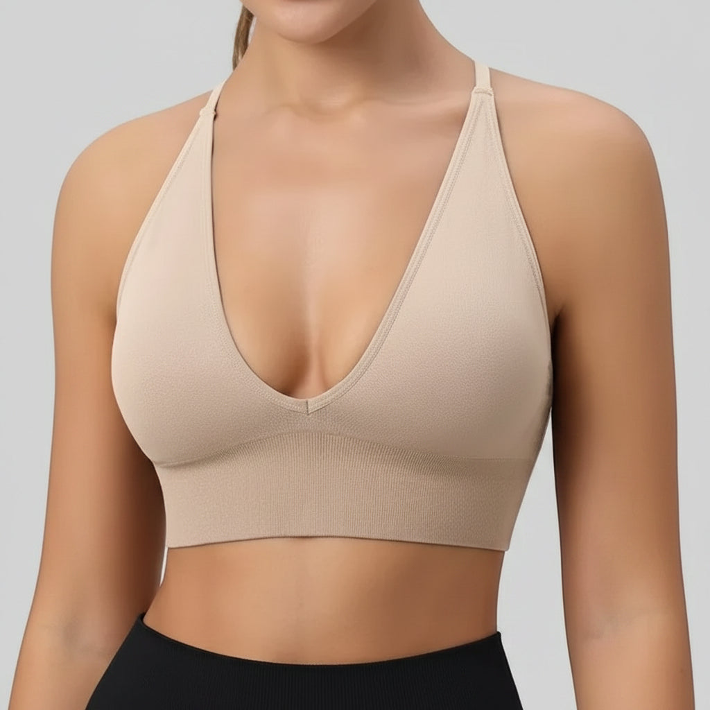 Womens Pickleball Sports Bra V Neck Padded Workout Top