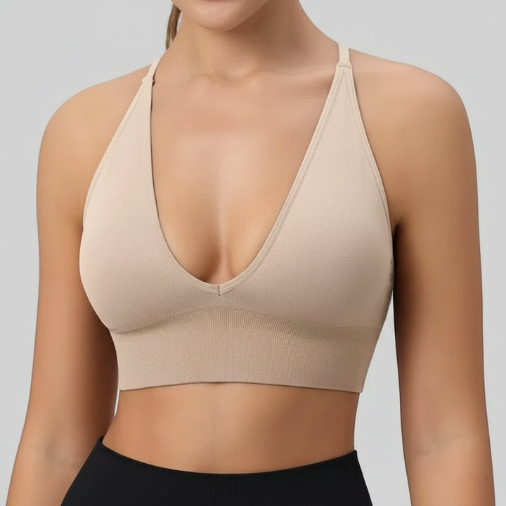 Womens Pickleball Sports Bra V Neck Padded Workout Top