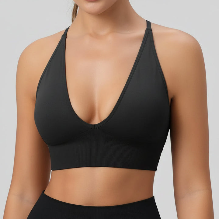 Womens Pickleball Sports Bra V Neck Padded Workout Top