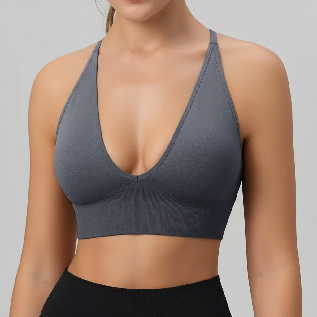 Womens Pickleball Sports Bra V Neck Padded Workout Top