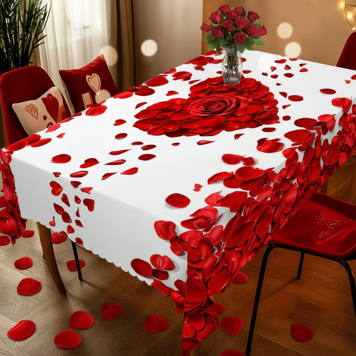 Tablecloth Rose Petal Heart Romantic Polyester Dining Table Cover