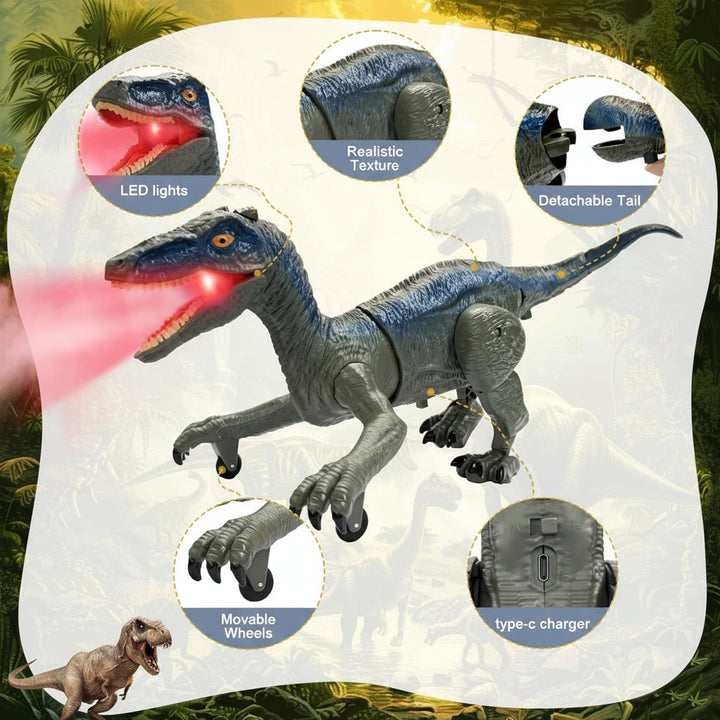 Dinosaur Toy Remote Control Velociraptor Lights Sound Spray