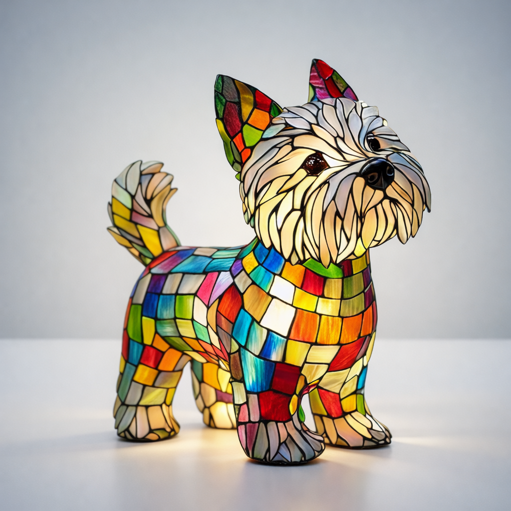 LED Table Lamp Dog Figurine Stained Glass Night Light Bedroom